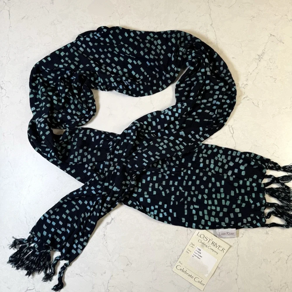 NWT Lost River Women's Scarf Hand Dyed Bali Batik Black 12 X 81 Rectangle Fringe